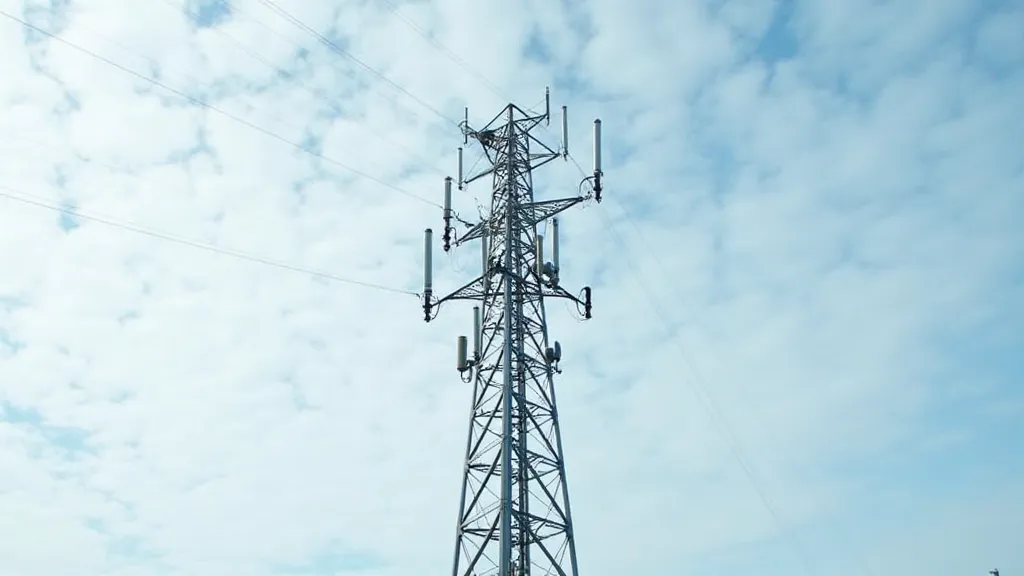 A tall amateur radio antenna tower with multiple guy wires anchored to the ground.