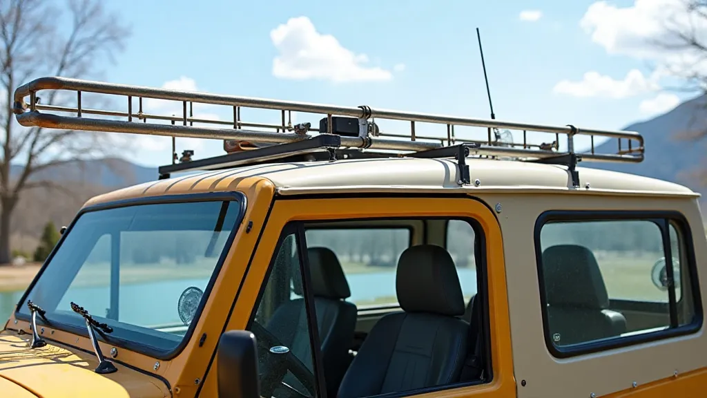 Completed ground plane antenna mounted on a jeep