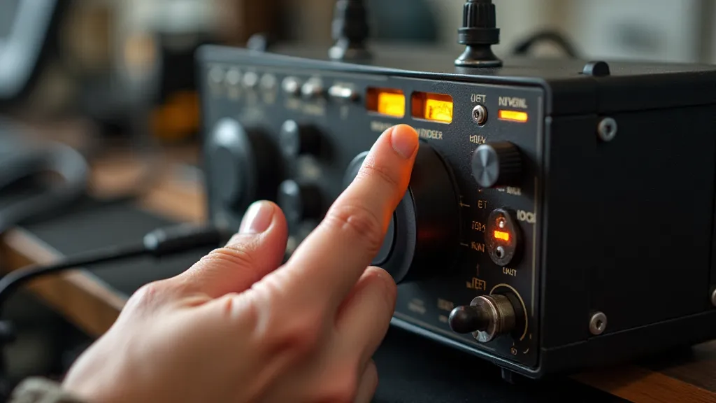 A hand adjusting the antenna tuner
