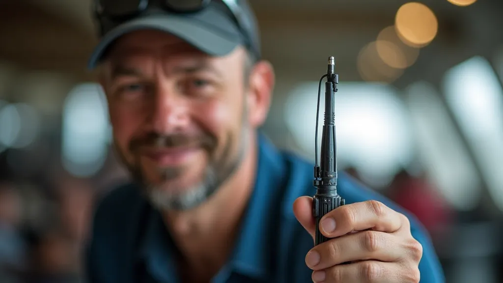 Operator holding a compact portable dipole antenna